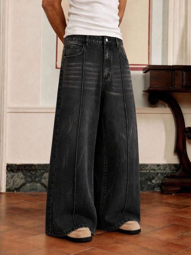 neon blanc washed black wide leg denim jeans