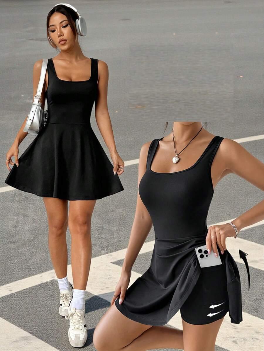 black athletic skort dress with side pocket