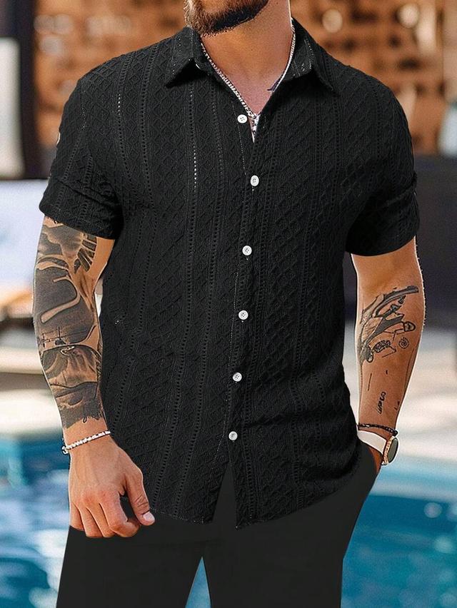 ventusail men's solid black textured short sleeve shirt