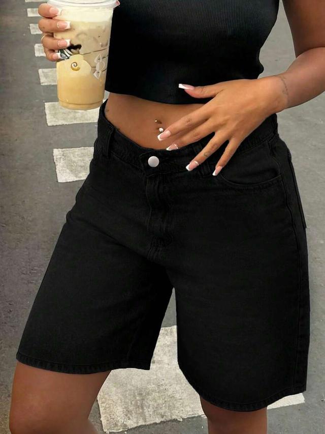 black denim high waisted bermuda shorts