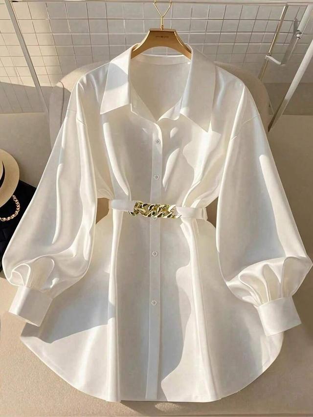 white satin long sleeve button down shirt
