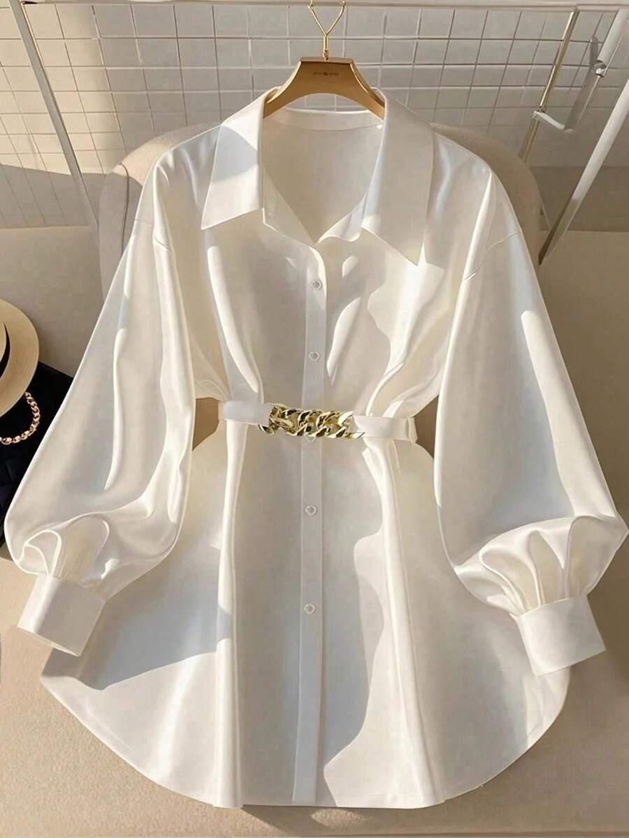 white satin long sleeve button down shirt