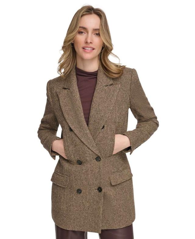 brown textured double-breasted tailored blazer