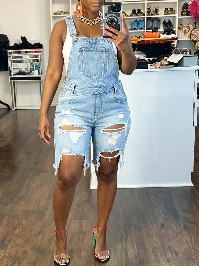 nova blue light wash distressed denim overall shorts