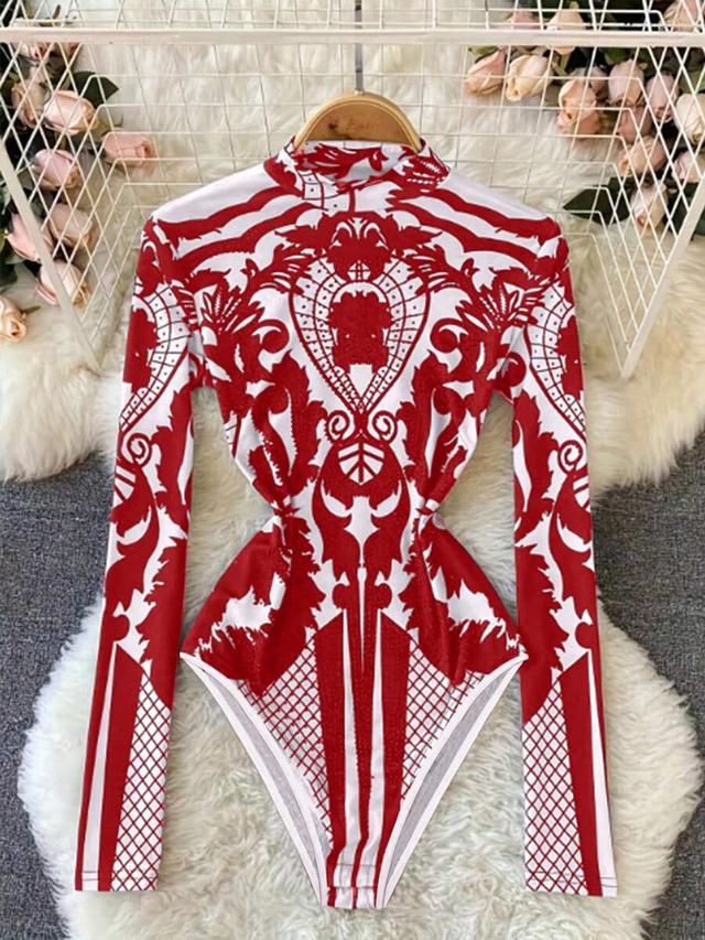 mistrie women's botanical printed stand collar bodysuit