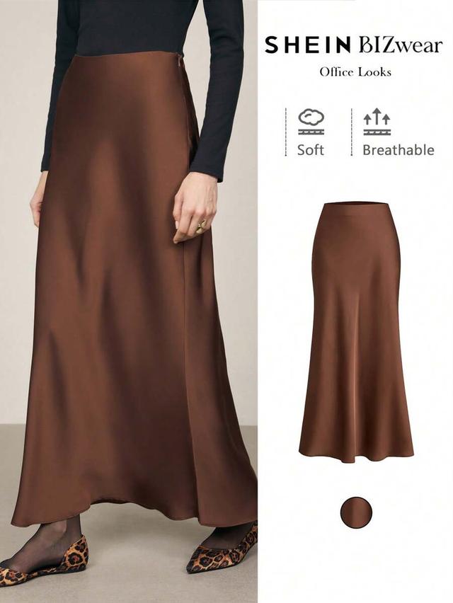 solid color brown satin long mermaid skirt
