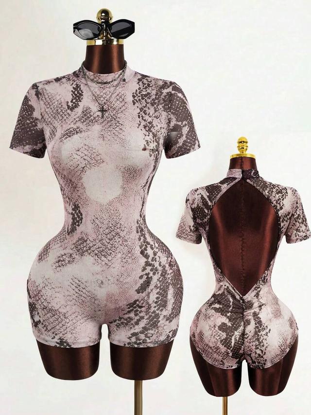 mistrie women's sexy snake print mesh bodysuit