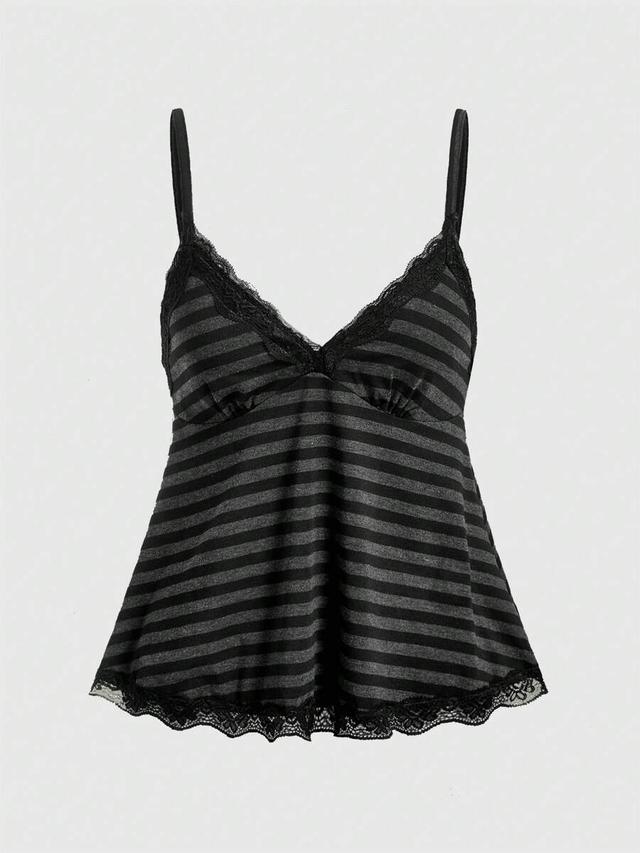 fairycore striped contrast lace cami top