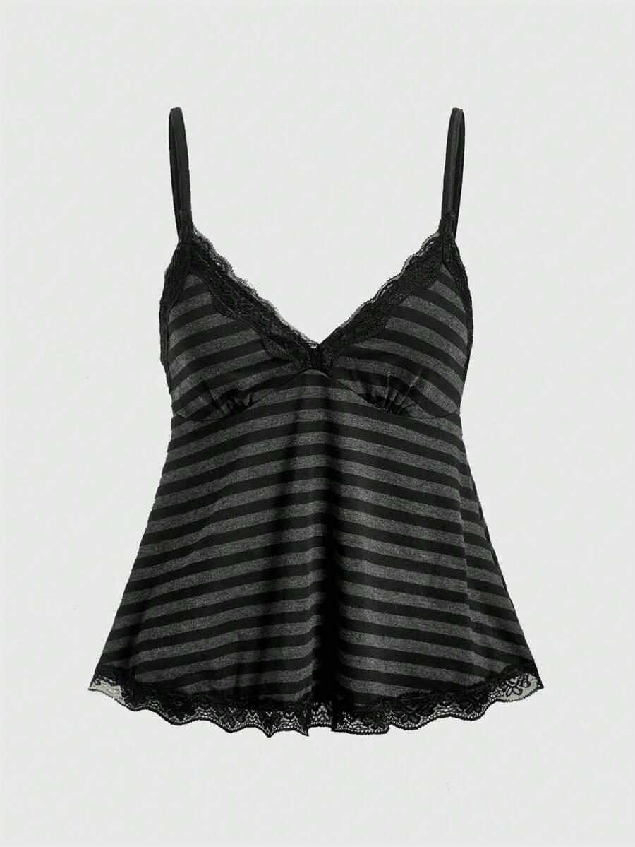 fairycore striped contrast lace cami top