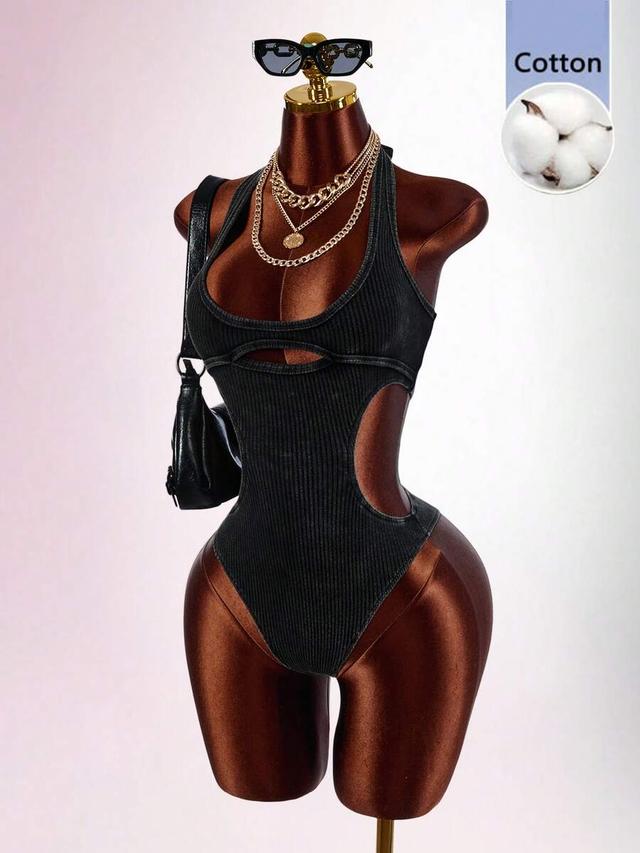 black ribbed cutout y2k bodysuit