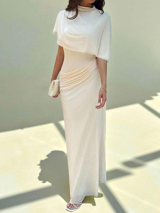 elegant minimalist white draped multilayered ruffle long dress