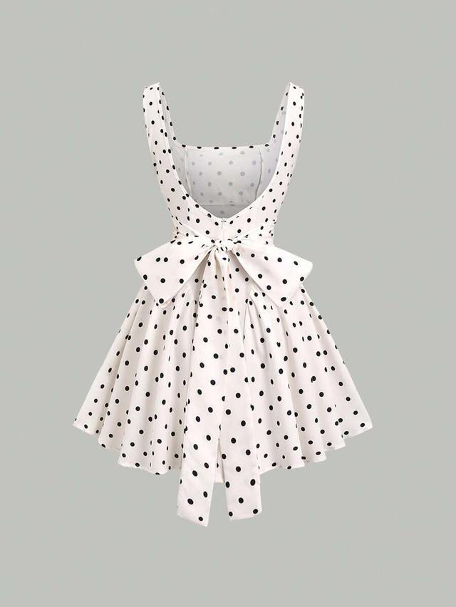 polka dot square collar sleeveless ruched backless mini dress
