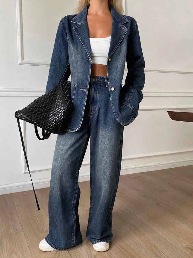 dazy women's autumn lapel jacket and loose fit jeans