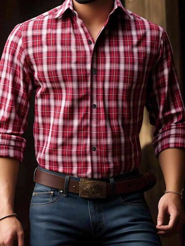 red and white plaid long sleeve western shirt