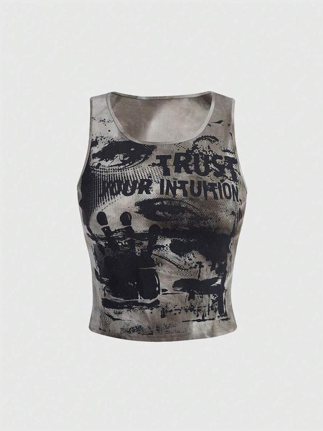 grunge punk tie-dye eyes letter print tank top