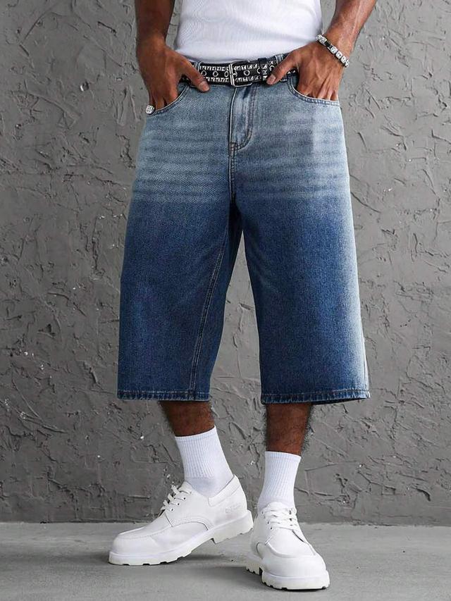 men's loose casual denim cropped wide leg pants