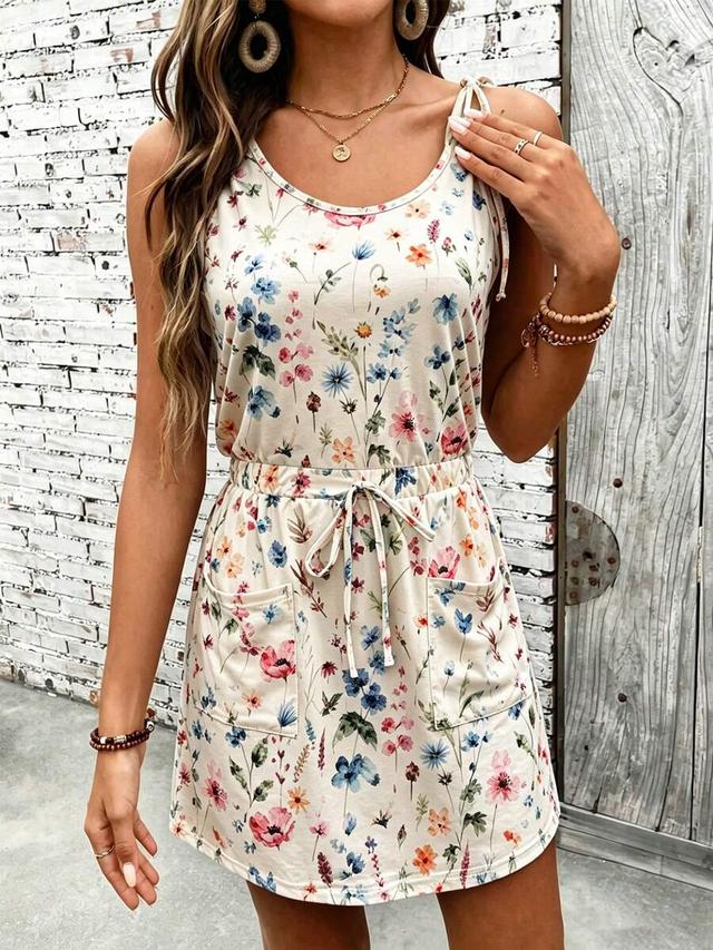 floral print u-neck spaghetti strap mini dress