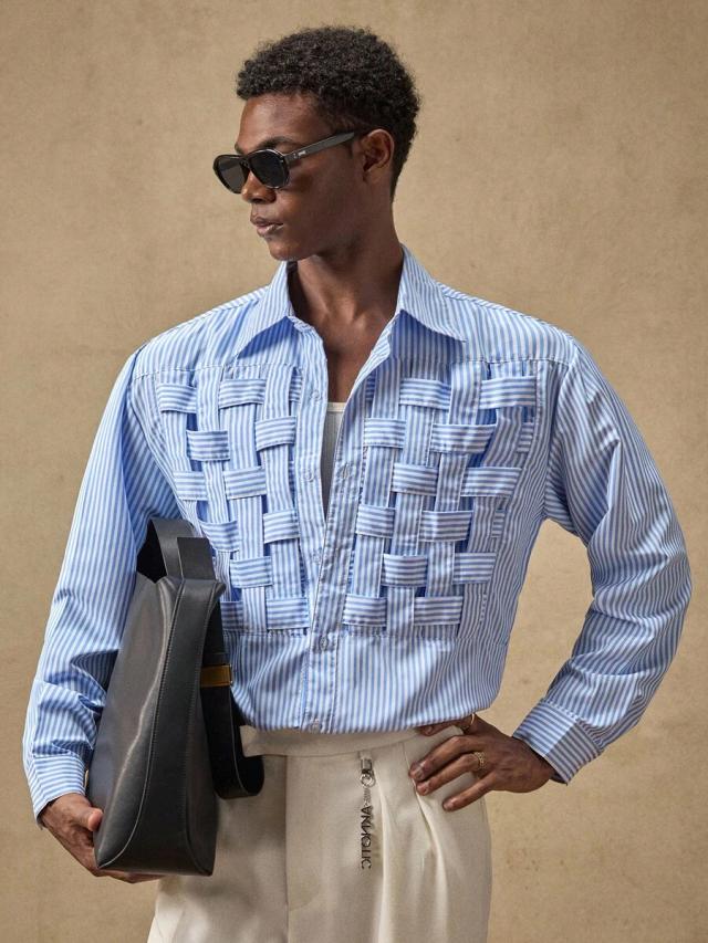 striped woven minimalist casual long sleeve shirt
