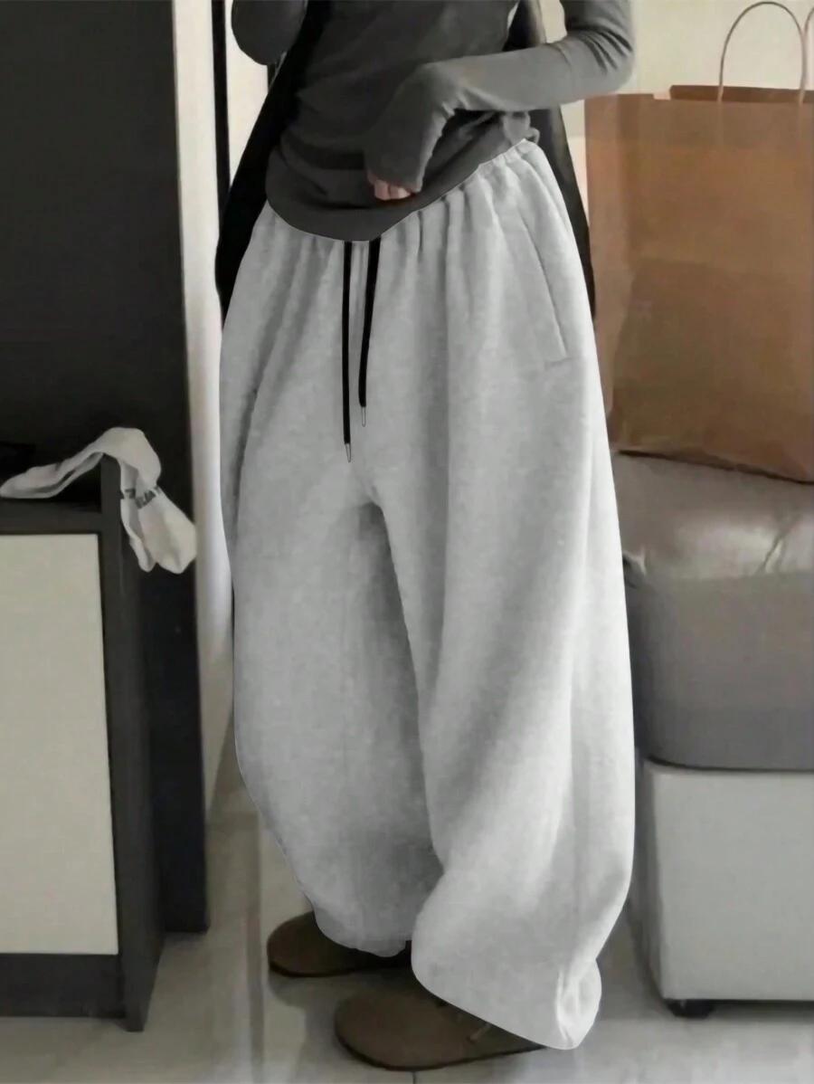 light grey elastic waist drawstring casual jogger pants