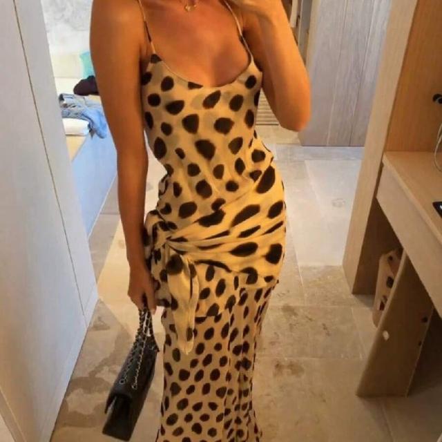 polka dot silk slip dress with side tie