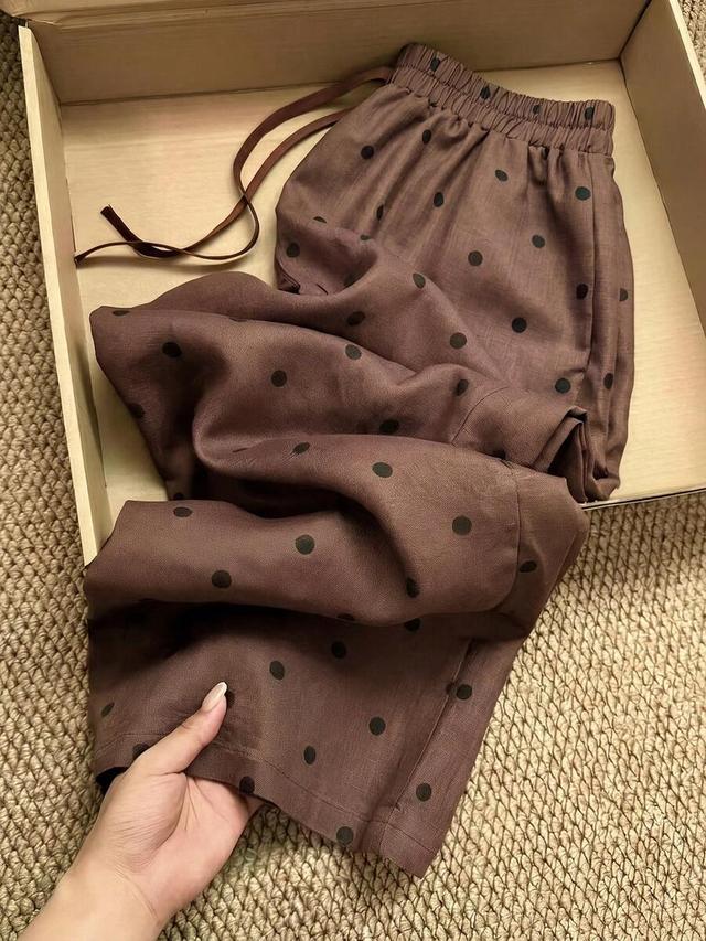vintage brown polka dot elastic waist lounge pants