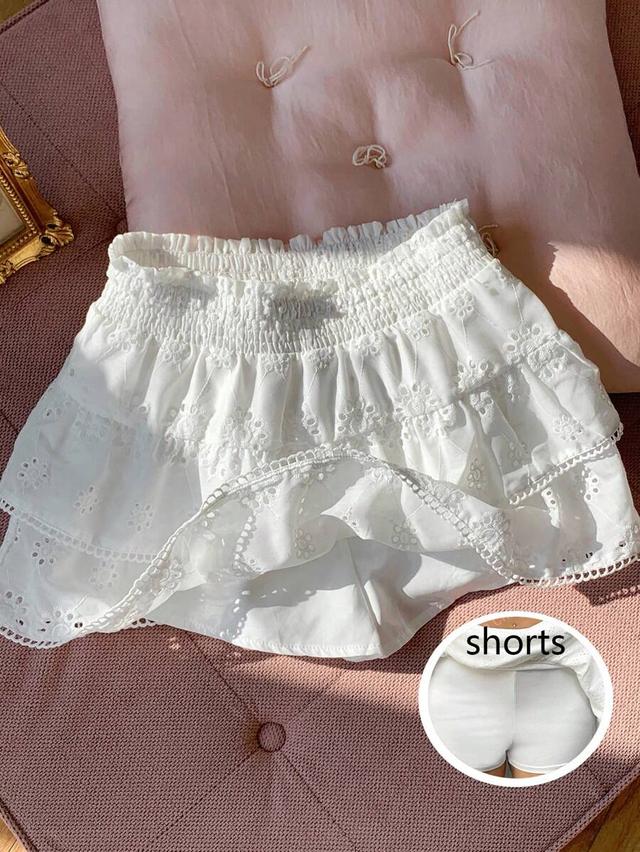 white eyelet woven tiered mini skirt