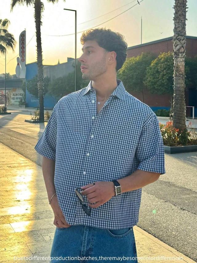 men's summer plaid short sleeve single-breasted casual shirt