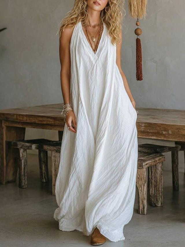 white textured cotton sleeveless maxi dress