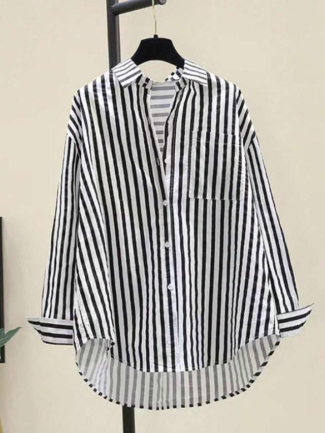 casual black and white striped long sleeve shirt