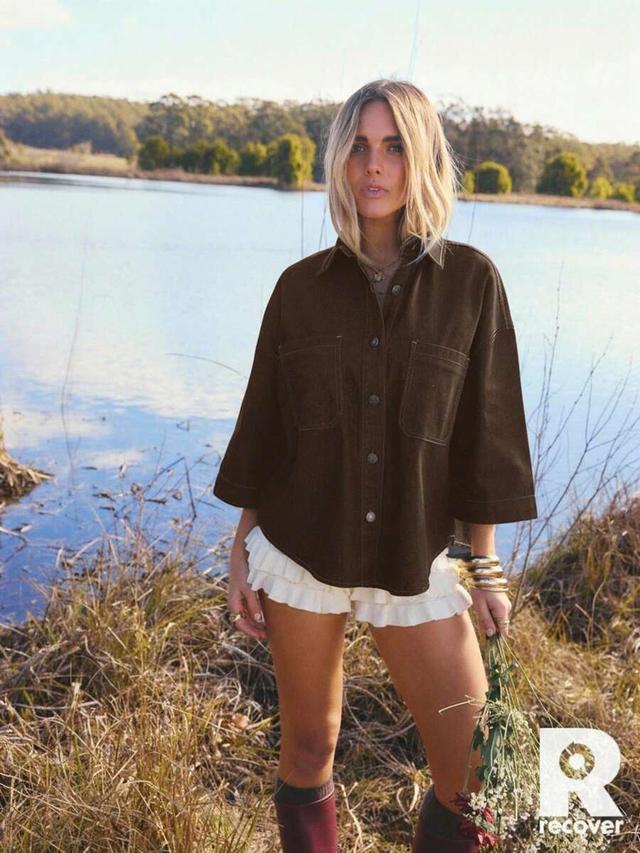 dark brown cotton twill oversized button down shirt