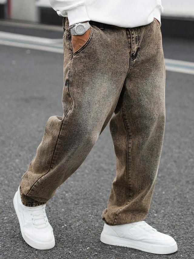 gallery fade vintage washed brown baggy tapered jeans