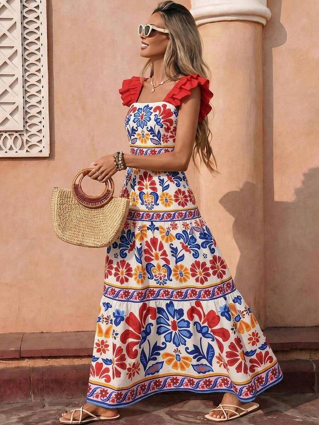 flora isola bohemian flutter sleeve floral maxi dress