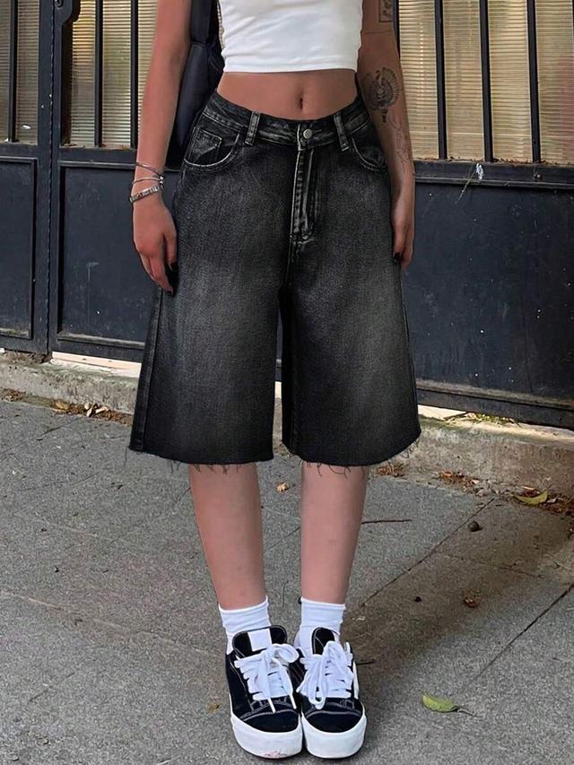 y2k streetwear mid-waist distressed frayed denim bermuda shorts