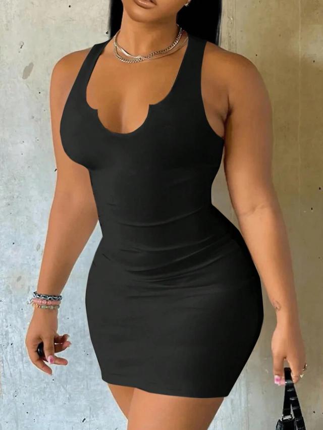 black scoop neck sleeveless bodycon mini dress