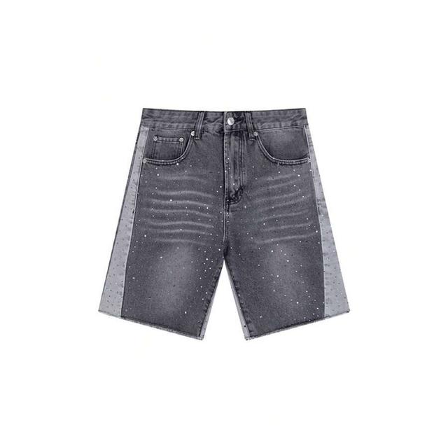 grey rhinestone distressed baggy denim shorts
