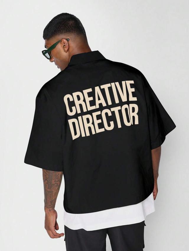 sumwon boxy fit zip through shirt with back graphic