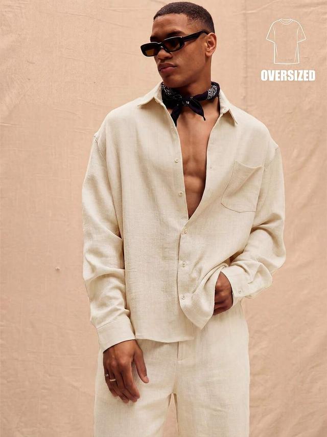 musero men oversized long sleeved linen shirt