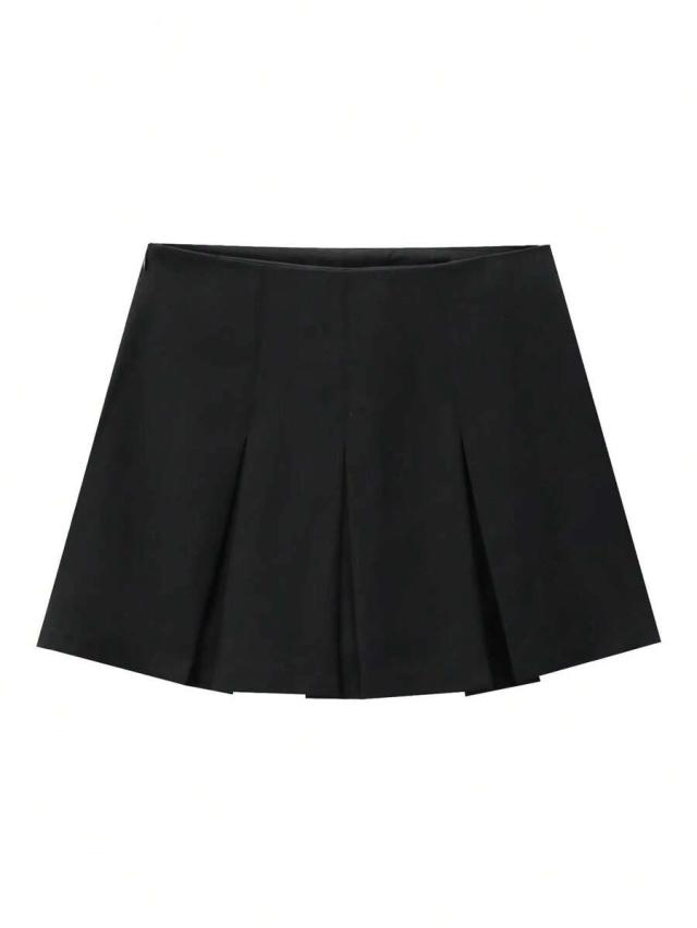 women's black pleated high waist mini skirt