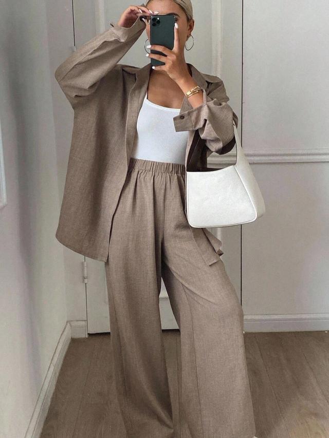 linen blend loose casual vacation two piece set