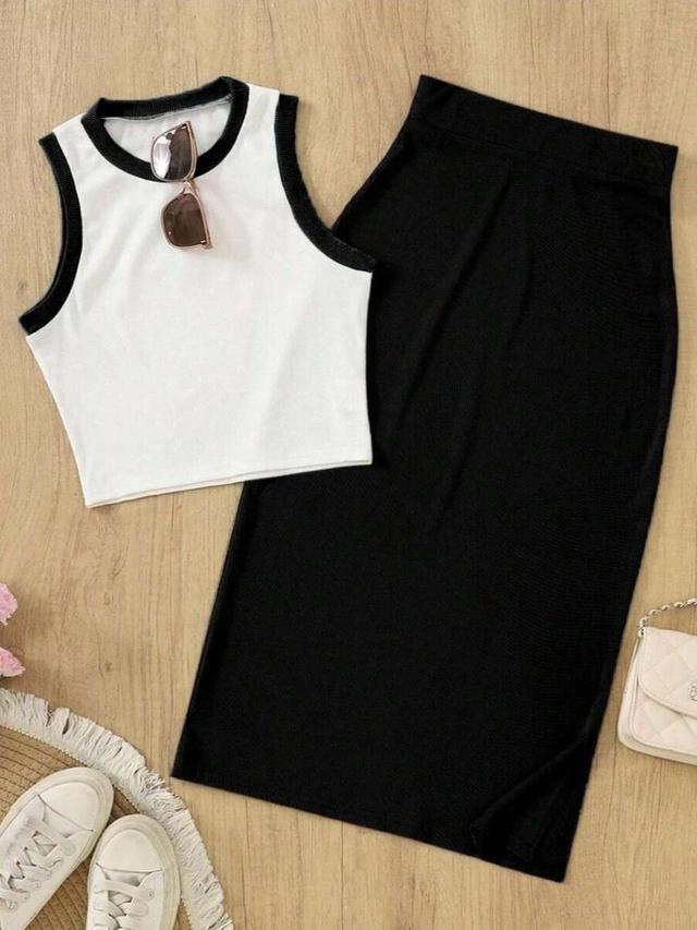 black women's elegant vintage style contrast trim sleeveless top