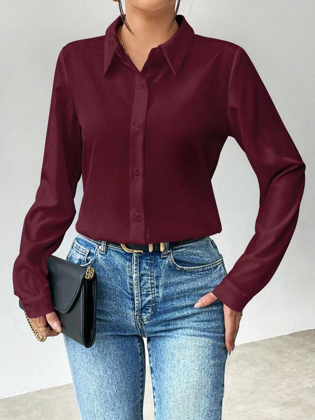 burgundy long sleeve button-down shirt