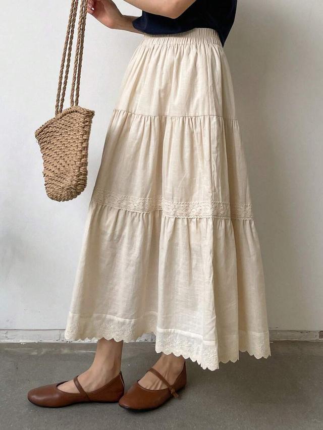 friful solid ruffle hem tiered midi skirt