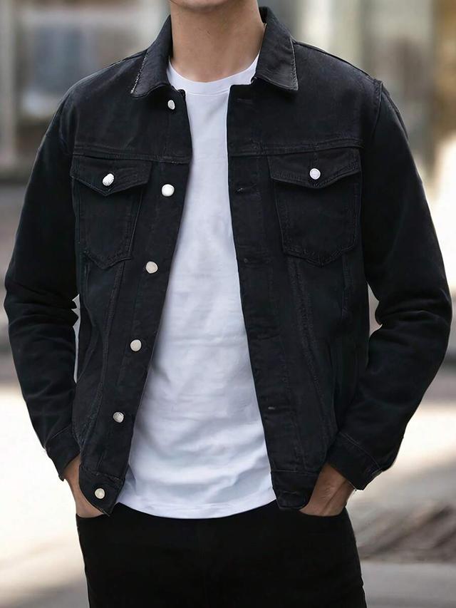 keevoom men's slim black denim cargo jacket