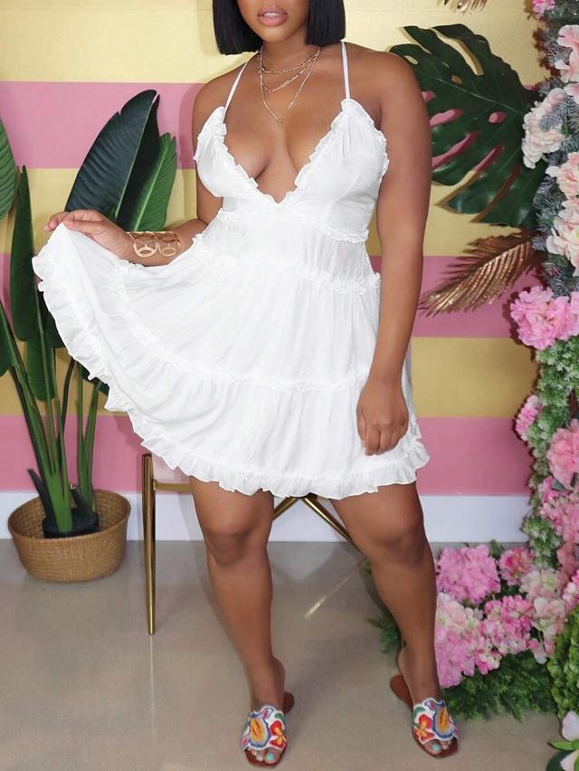 white ruffled tiered mini sundress