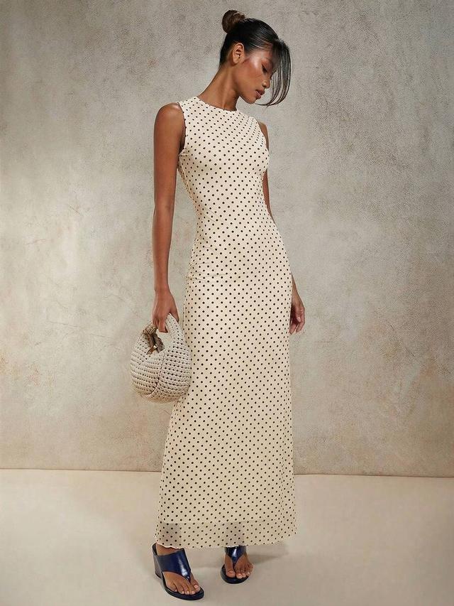 cream polka dot sleeveless maxi dress