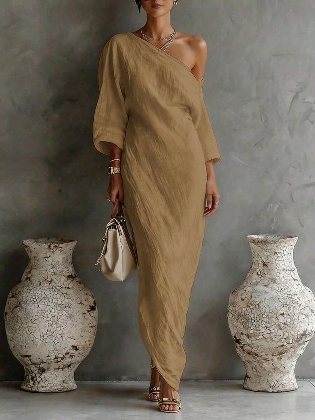 breezaya women's loose textured off-shoulder apricot dress