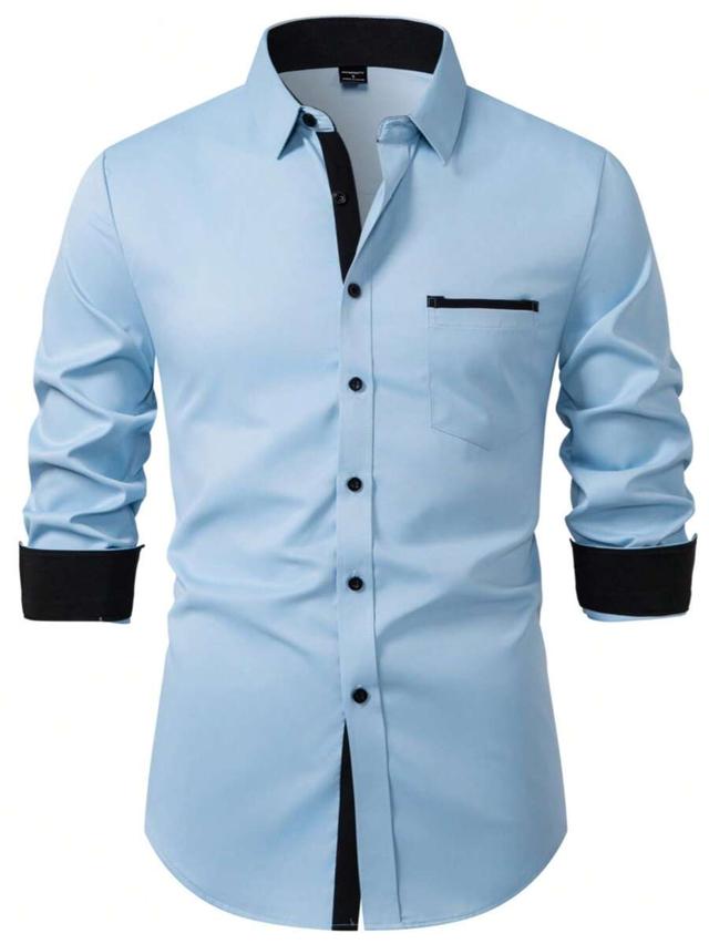 light blue colorblock patchwork formal dress shirt