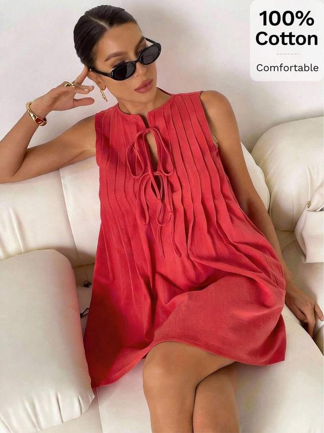 siren gaze red sleeveless front tie mini dress