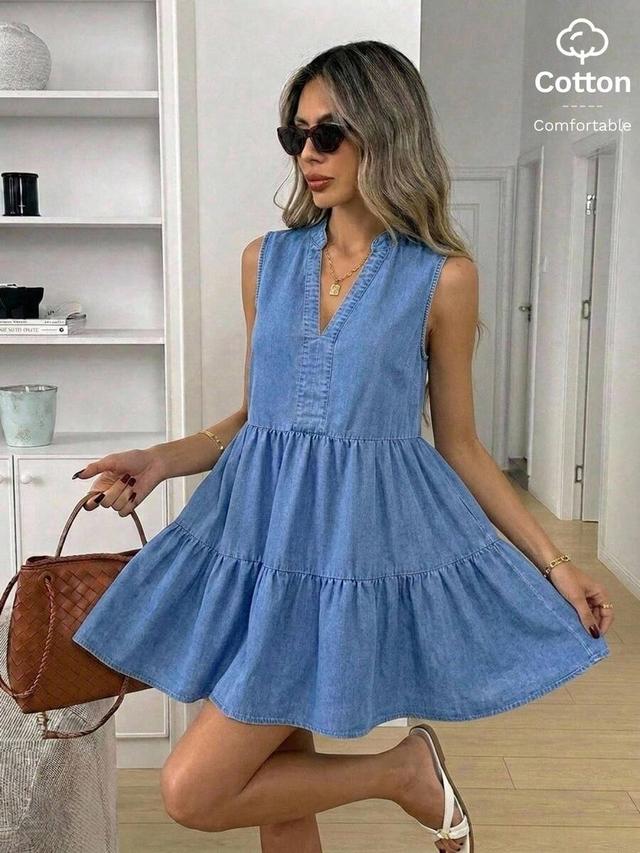 sleeveless tiered denim mini dress