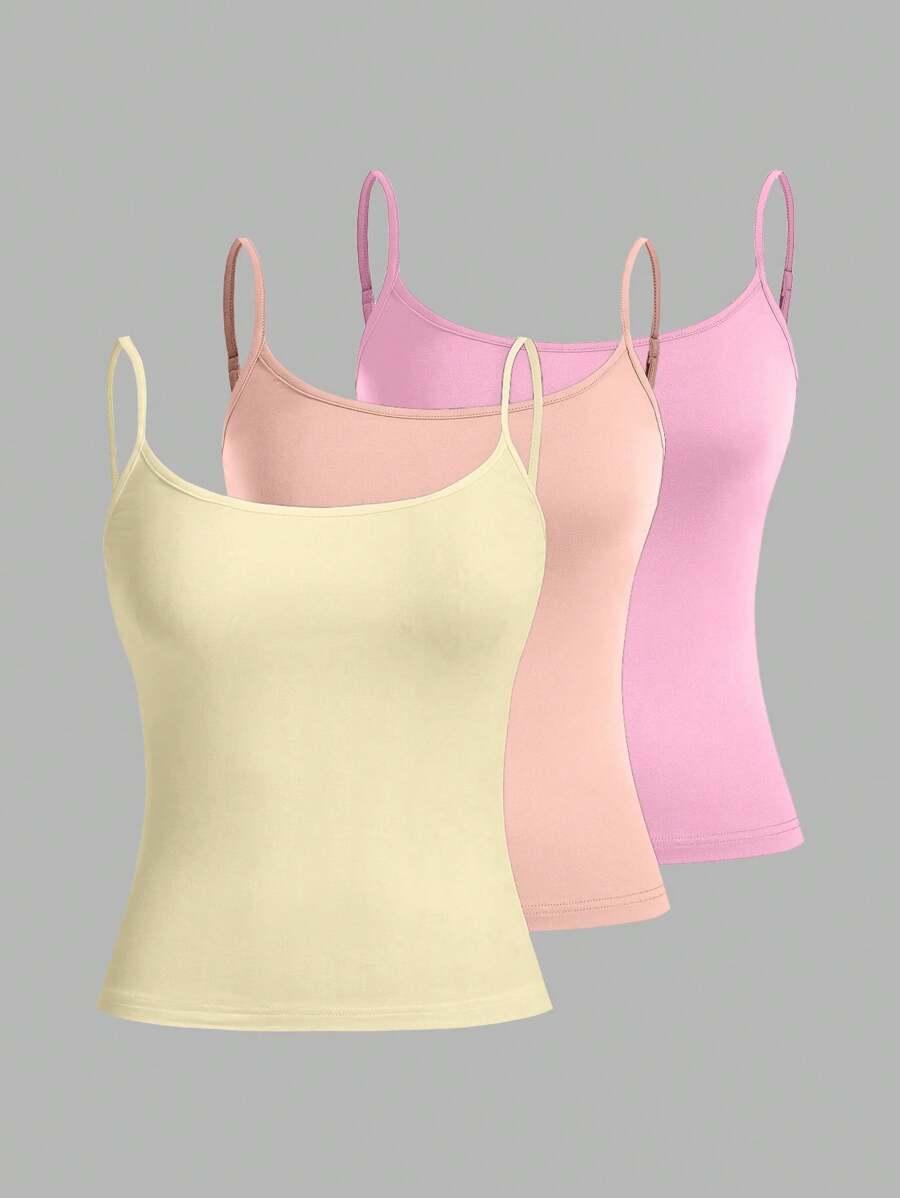 peach set of three pastel spaghetti strap camisoles